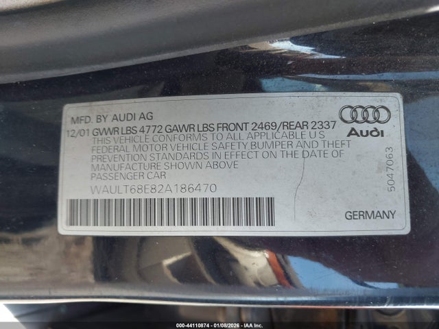 2002 AUDI A4 WAULT68E82A186470 Photo 8