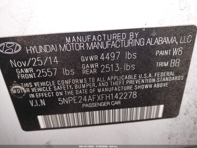 5NPE24AFXFH142278 Hyundai SONATA SE
