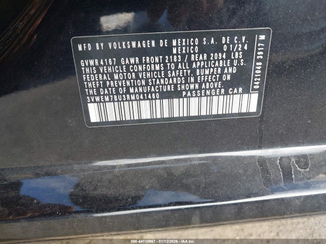 Auction sale of the 2024 Volkswagen Jetta 1.5t Se, vin: 3VWEM7BU3RM041460, lot number: 44110967