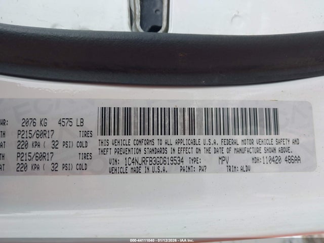 44111040 :رقم المزاد ، 1C4NJRFB3GD619534 vin ، 2016 Jeep Patriot High Altitude Edition مزاد بيع