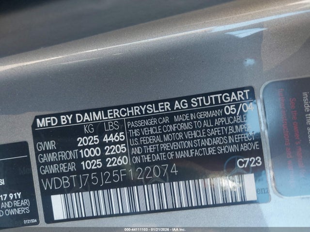 2005 MERCEDES-BENZ CLK 500 WDBTJ75J25F122074 Photo 8