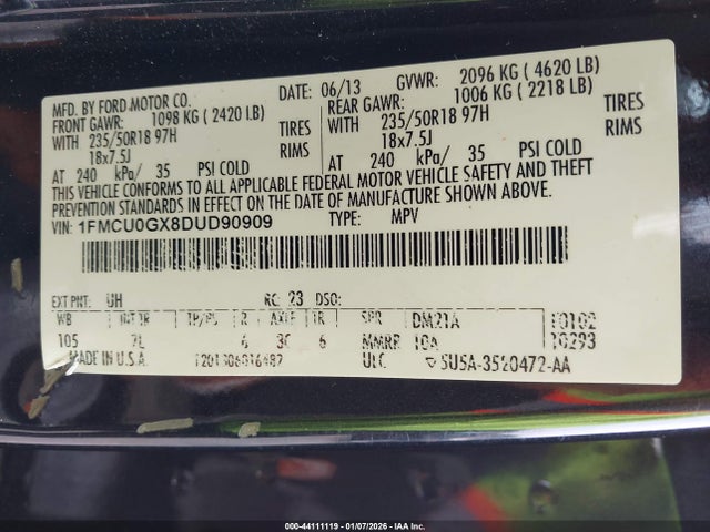 Aukcja sprzedaży 2013 Ford Escape Se, vin: 1FMCU0GX8DUD90909, numer aukcji: 44111119