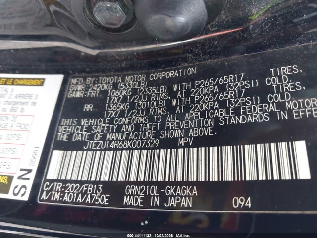 Продажа на аукционе авто 2008 Toyota 4runner Sport V6, vin: JTEZU14R68K007329, номер лота: 44111132