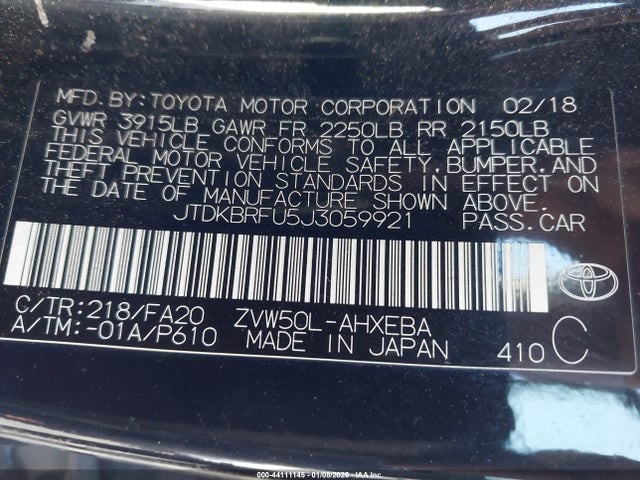 Toyota Prius One 2018 JTDKBRFU5J3059921 Image 9