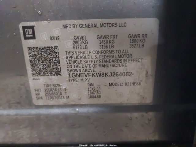 Продаж на аукціоні авто 2019 Chevrolet Traverse Ls, vin: 1GNEVFKW8KJ264082, номер лоту: 44111164