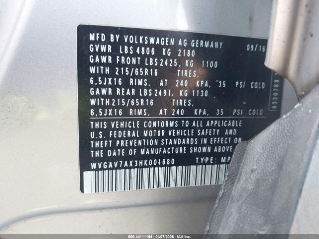 2017 VOLKSWAGEN TIGUAN WVGAV7AX3HK004680 Photo 8
