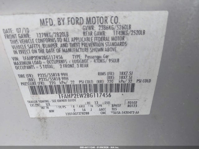 2011 FORD TAURUS 1FAHP2EW2BG117456 Photo 8