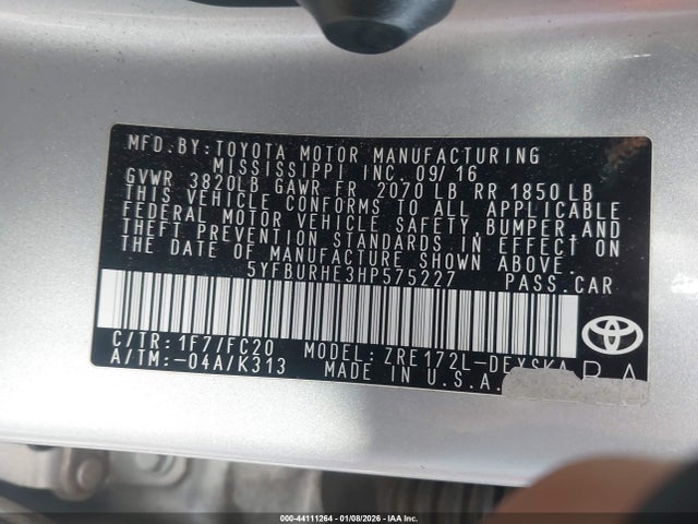 5YFBURHE3HP575227 Toyota COROLLA SE
