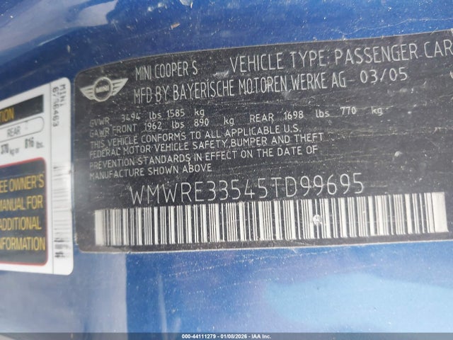 2005 MINI COOPER S WMWRE33545TD99695 Photo 8