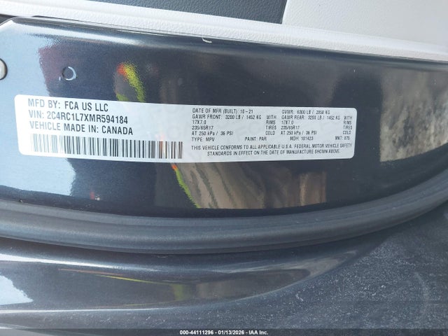 2021 Chrysler Pacifica Hybrid Touring L მანქანა იყიდება აუქციონზე, vin: 2C4RC1L7XMR594184, აუქციონის ნომერი: 44111296