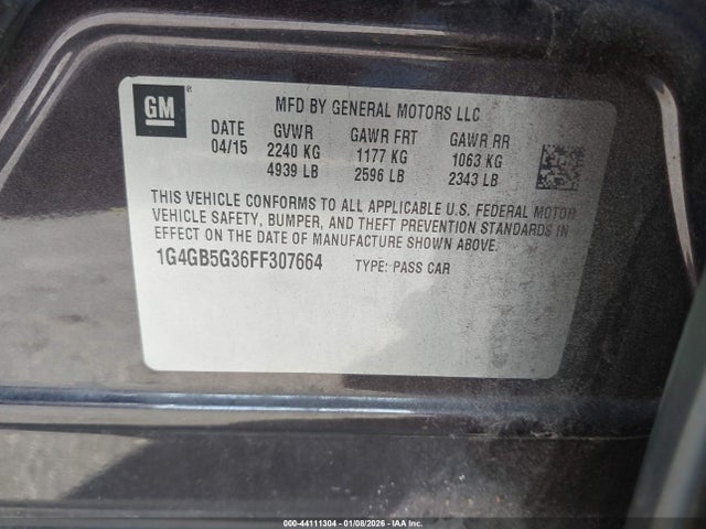 Aukcja sprzedaży 2015 Buick Lacrosse Leather, vin: 1G4GB5G36FF307664, numer aukcji: 44111304