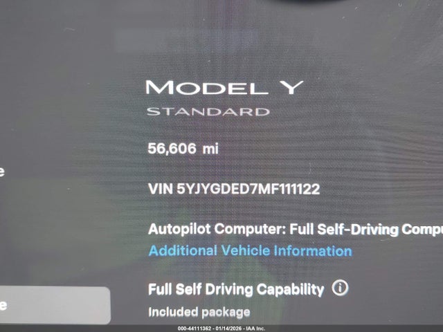 5YJYGDED7MF111122 Tesla Model Y Standard Range Rear-wheel Drive