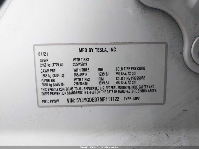 5YJYGDED7MF111122 Tesla Model Y Standard Range Rear-wheel Drive