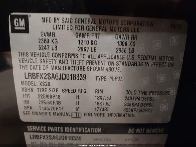 Aukcja sprzedaży 2018 Buick Envision Essence, vin: LRBFX2SA6JD018339, numer aukcji: 44111437