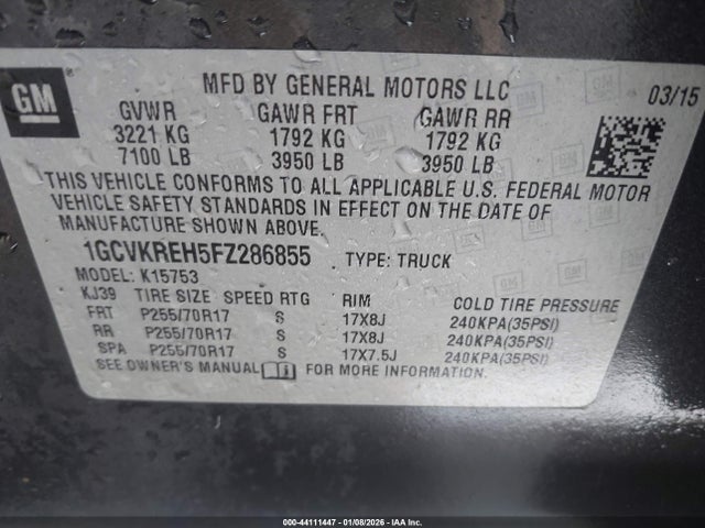 1GCVKREH5FZ286855 Chevrolet Silverado 1500 1lt