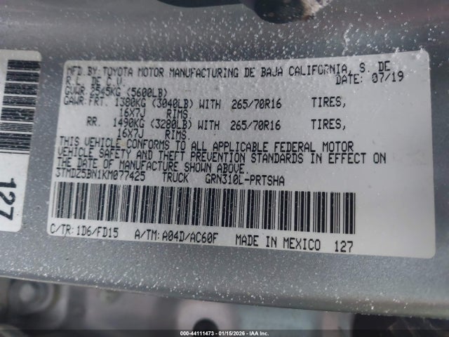 3TMDZ5BN1KM077425 Toyota Tacoma Trd Off Road