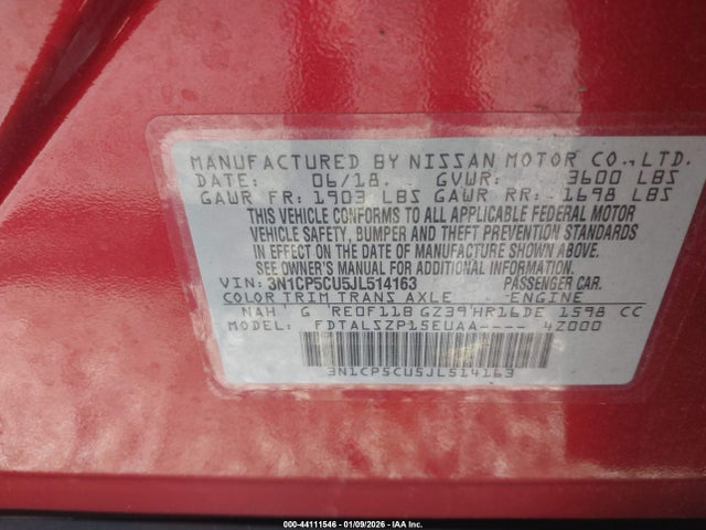 3N1CP5CU5JL514163 Nissan KICKS SV
