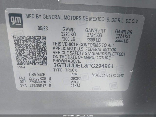 Aukcja sprzedaży 2023 Gmc Sierra 1500 4wd  Short Box Slt, vin: 3GTUUDEL8PG294964, numer aukcji: 44111585