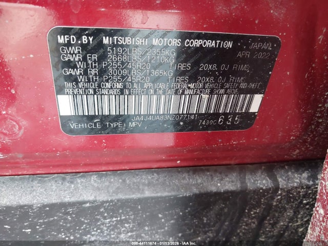 2022 MITSUBISHI OUTLANDER JA4J4UA83NZ077141 Photo 8