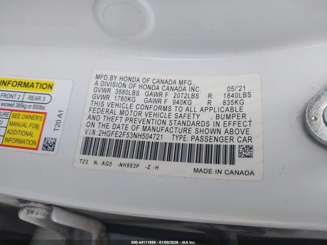 Honda Civic Sport 2022 2HGFE2F53NH504721 Image 9