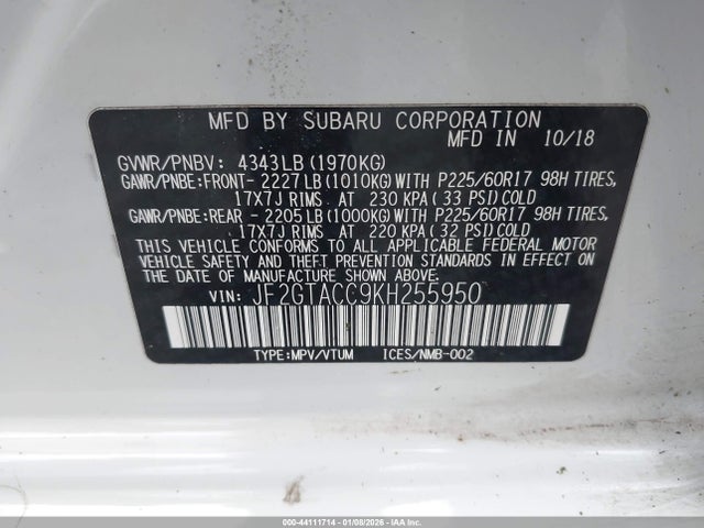 JF2GTACC9KH255950 Subaru Crosstrek 2.0i Premium