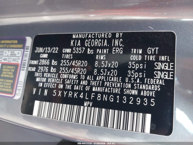 5XYRK4LF8NG132935 KIA SORENTO SX