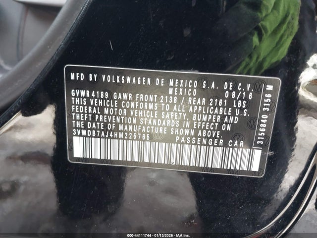 44111744 :رقم المزاد ، 3VWDB7AJ4HM225765 vin ، 2017 Volkswagen Jetta 1.4t Se مزاد بيع