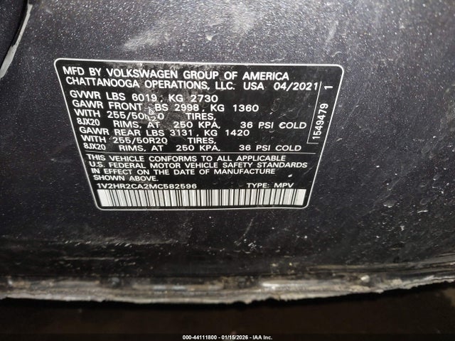 Продаж на аукціоні авто 2021 Volkswagen Atlas 3.6l V6 Se W/technology, vin: 1V2HR2CA2MC582596, номер лоту: 44111800