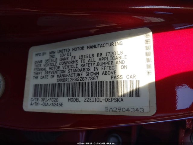 2002 TOYOTA COROLLA 1NXBR12E82Z637867 Photo 8