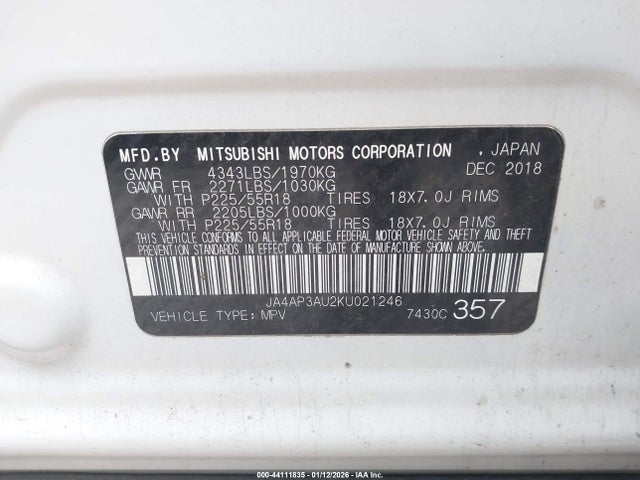 2019 MITSUBISHI OUTLANDER SPORT JA4AP3AU2KU021246 Photo 8