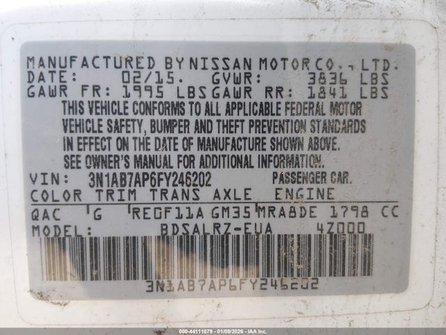 3N1AB7AP6FY246202 Nissan SENTRA SR