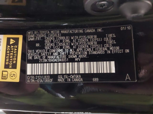 44111947 :رقم المزاد ، 2T2BK1BA0AC048051 vin ، 2010 Lexus Rx 350 مزاد بيع