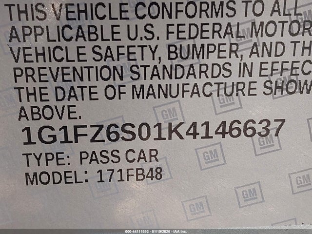 1G1FZ6S01K4146637 Chevrolet Bolt Ev Premier