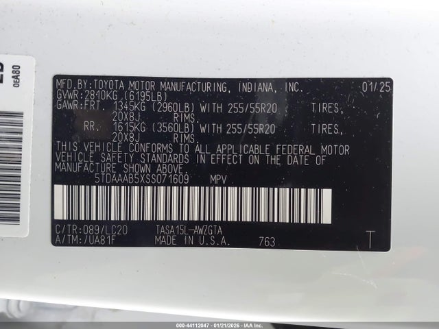 5TDAAAB5XSS071609 Toyota Grand Highlander Limited