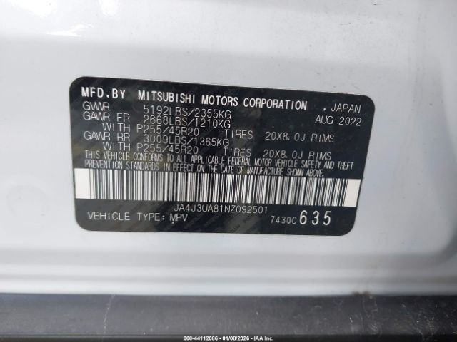 2022 MITSUBISHI OUTLANDER JA4J3UA81NZ092501 Photo 8