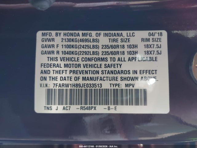 2018 HONDA CR-V 7FARW1H89JE033513 Photo 8