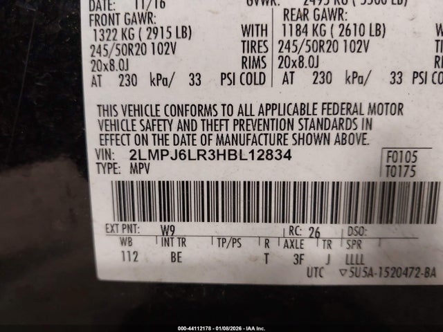 Lincoln Mkx Reserve 2017 2LMPJ6LR3HBL12834 Image 9