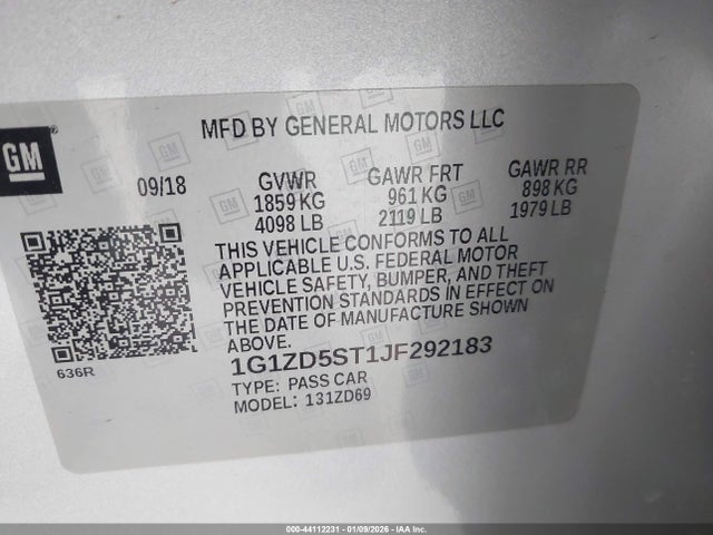 1G1ZD5ST1JF292183 Chevrolet MALIBU LT