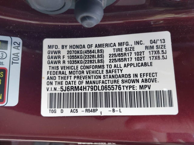 2013 HONDA CR-V 5J6RM4H79DL065576 Photo 8