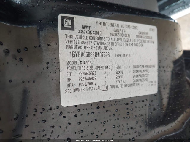 2008 CADILLAC ESCALADE ESV 1GYFK66888R107593 Photo 8