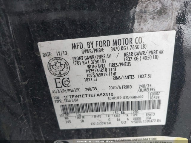 Ford F-150 Fx4 2014 1FTFW1ET1EFA52310 Image 9
