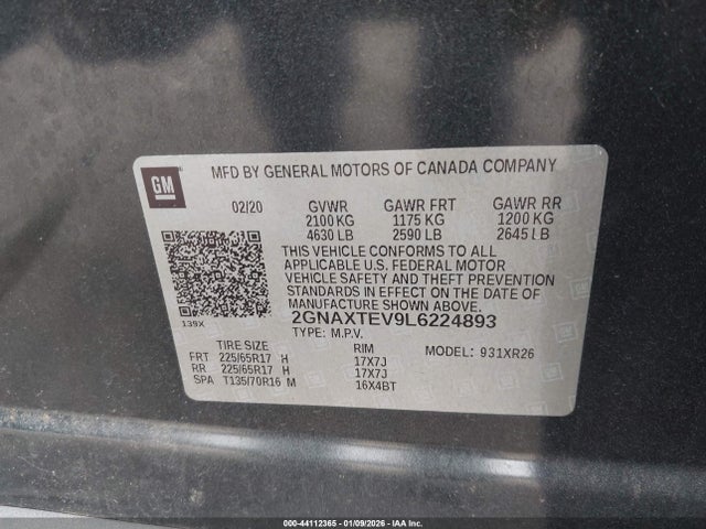 Chevrolet Equinox Awd 2fl 2020 2GNAXTEV9L6224893 Image 9