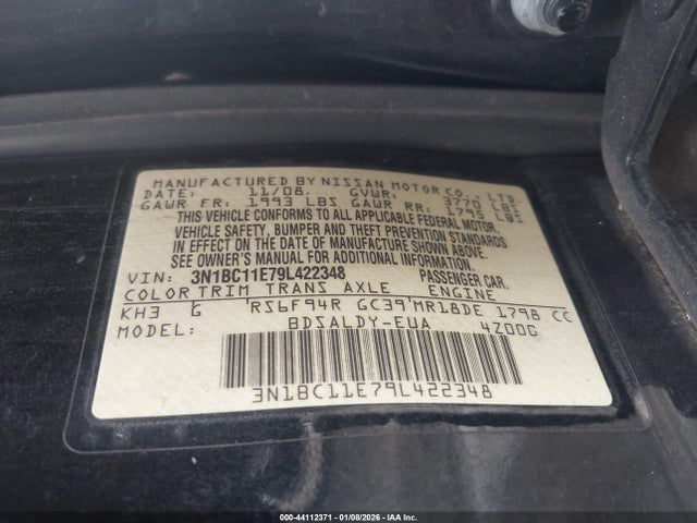 44112371 :رقم المزاد ، 3N1BC11E79L422348 vin ، 2009 Nissan Versa 1.8s مزاد بيع