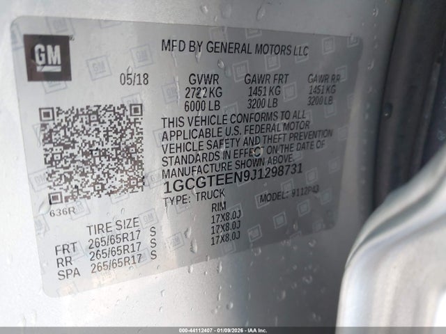 Aukcja sprzedaży 2018 Chevrolet Colorado Zr2, vin: 1GCGTEEN9J1298731, numer aukcji: 44112407