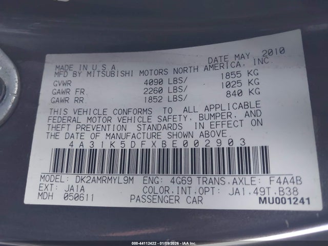 2011 MITSUBISHI ECLIPSE 4A31K5DFXBE002903 Photo 8