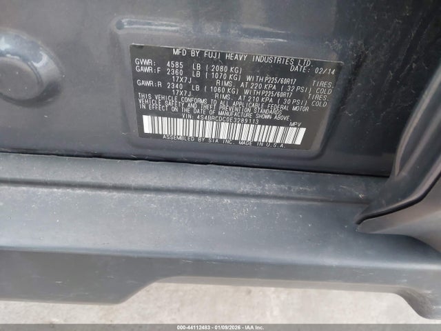 2014 Subaru Outback 2.5i Premium მანქანა იყიდება აუქციონზე, vin: 4S4BRCDC0E3289113, აუქციონის ნომერი: 44112483