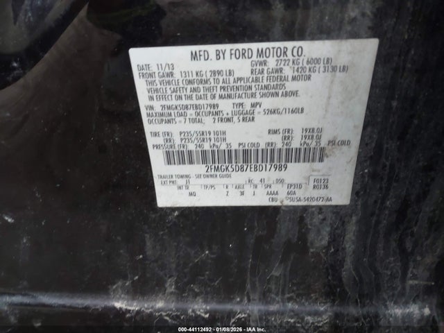 2FMGK5D87EBD17989 Ford Flex Limited
