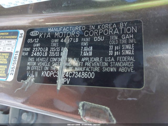 2012 KIA SPORTAGE KNDPC3A24C7348600 Photo 8