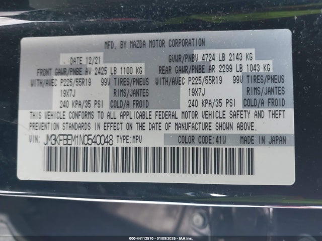 Aukcja sprzedaży 2022 Mazda Cx-5 2.5 S Premium Plus, vin: JM3KFBEM1N0540048, numer aukcji: 44112510