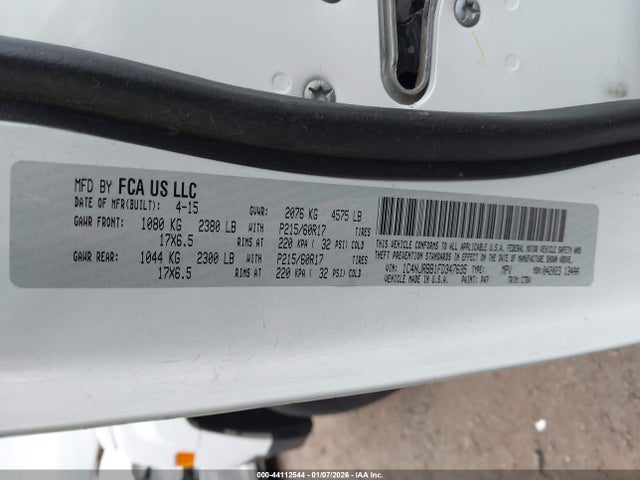 44112544 :رقم المزاد ، 1C4NJRBB1FD347635 vin ، 2015 Jeep Patriot Altitude Edition مزاد بيع